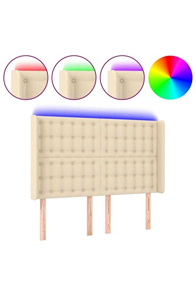 vidaxl Tăblie de pat cu LED, crem, 147x16x118/128 cm, textil