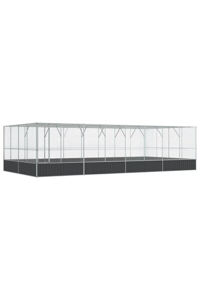 vidaxl Volieră pentru păsări cu extensie, Argintiu, 832 x 414 x 212 cm, Oțel