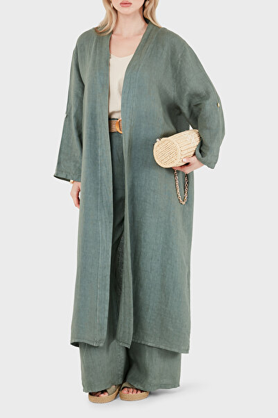 Via Dante 100% Linen Kimono with Lace and Embroidery Detail Kimono 7183543