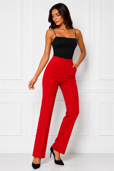 RUUJ COLLECTİON Front Zipper Fabric Trousers Plus Size Pants