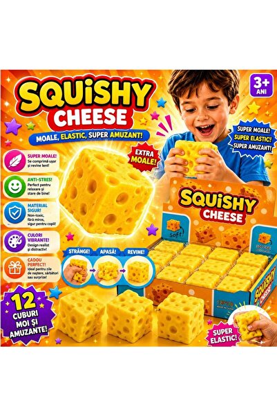 hey Jucărie Squishy Cub de Brânză 6,5 x 6,5 cm Antistres, cu revenire lentă, ...