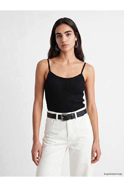 LC Waikiki Vizyon New Season U-Neck Rope Strap Textured Women's Crop Top