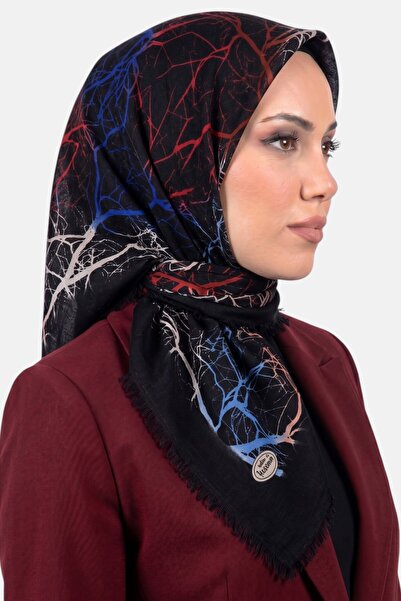 hadiora Women's Black Blue Marble Patterned Flared Scarf
