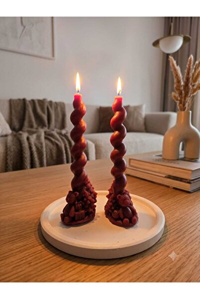 SCA CANDLE Dekoratif mum Şamdanlık Mum ayıcık model bordo renk 2 kili