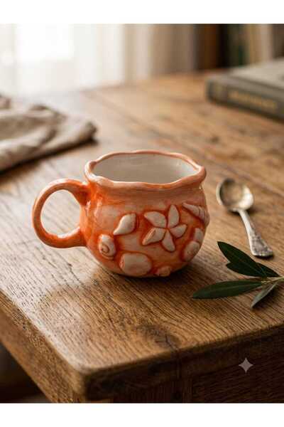 Salizera Coastline Embossed 300 ml Handmade Ceramic Mug Cup-Gift Coffee Tea H...