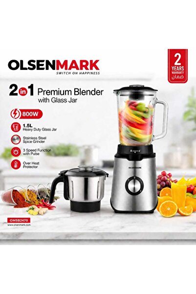 Olsenmark Blender Mixer Grinder Stainless Steel Jar Kitchen Appliance