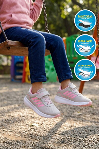 WALKWAY Ice-Pink Velcro Mesh Lightweight Girls' Sports Shoes 755 F