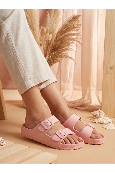 Finelook Pink Double Strap Sandals for Women – Adjustable Buckle Comfort Slides