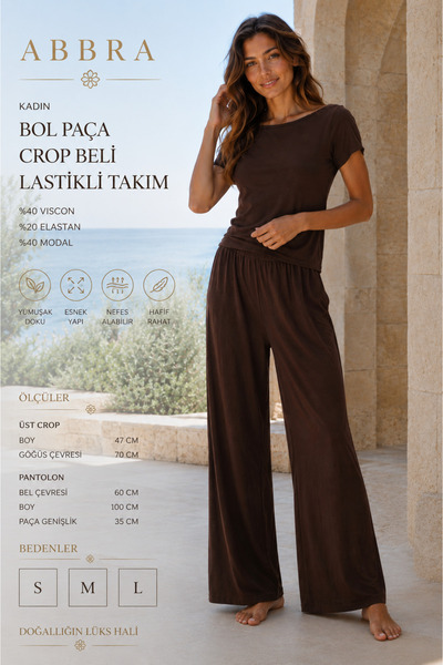 ABBRA Set de damă cu pantaloni largi și talie elastică