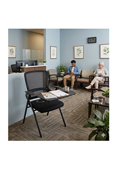 shopandshop Black Mesh Study Chair – Ergonomic Chair with Writing Pad for Stu...