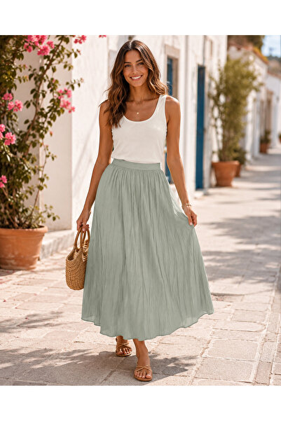 we park hande Elastic Waist Draped Midi Skirt