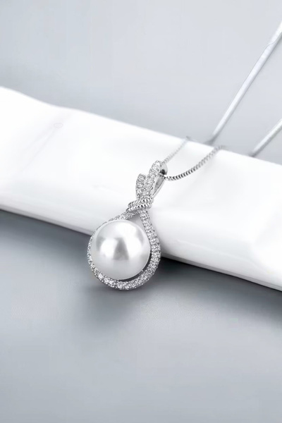 Valmont Accessories Pearl Detailed Zircon Stone Women's Necklace Silver Plate...