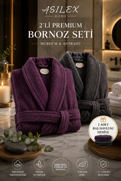 Asilex Home Collection Asilex Home Double Towel Bathrobe Set Cotton Women's a...
