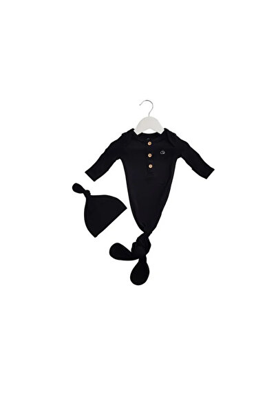 Anvi Baby Organic Bamboo Knotted Gown and Beanie Set Charcoal 0-3 months