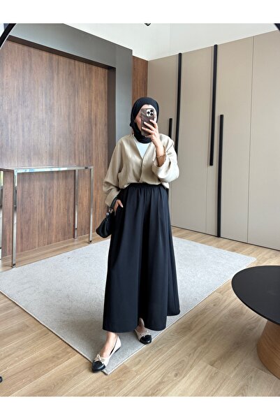 ensade Women's Elastic Waist, Pocketed, Pleated Detailed Wide-Leg Pants, Summ...