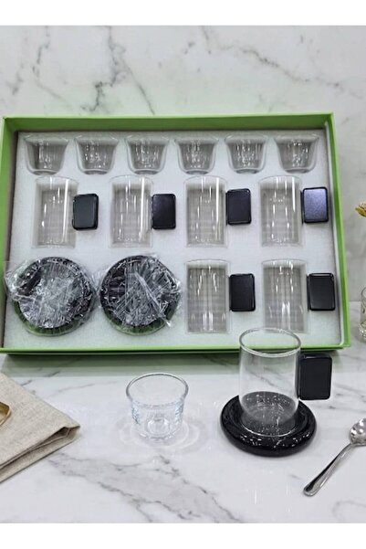 Rwafd Rema 18Pcs Black Handle Crystal Glass Bowl and Pitcher Set