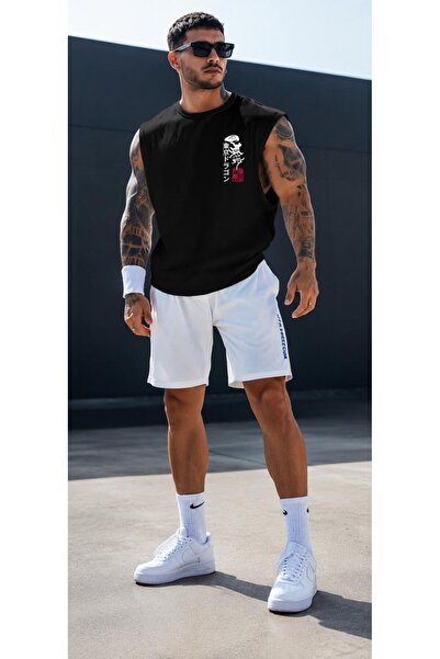 caddekombin Japanese Calligraphy Printed Zero Sleeve Round Neck White T-Shirt...