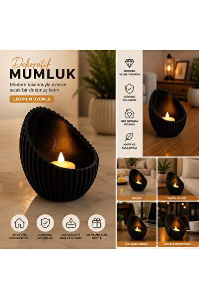 Linia Home Dekoratif Tealight Mumluk Siyah Şamdan Ev Salon Ofis Masa Dekorasyonu