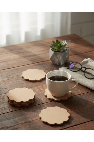 ih ihra 10'lu Ham Mdf Ahşap Papatya Bardak Altlığı Seti - Dekoratif Kahve Sun...
