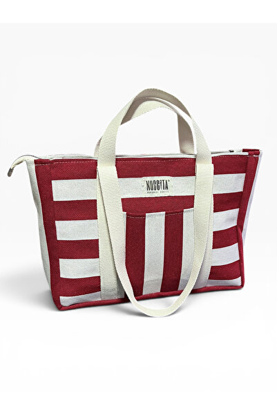Nuggita Large Size Red and White Striped Shoulder/Beach Bag