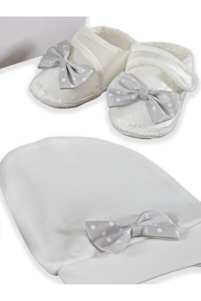 biyan collection Baby Boy Bow Detail Booties Hat Set 10cm Velcro Booties Luxu...