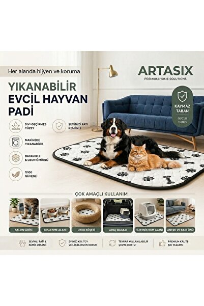 ARTASIX 70x90 cm Yıkanabilir Sıvı Geçirmez Kaymaz Tabanlı Kedi Köpek Çiş Eğit...
