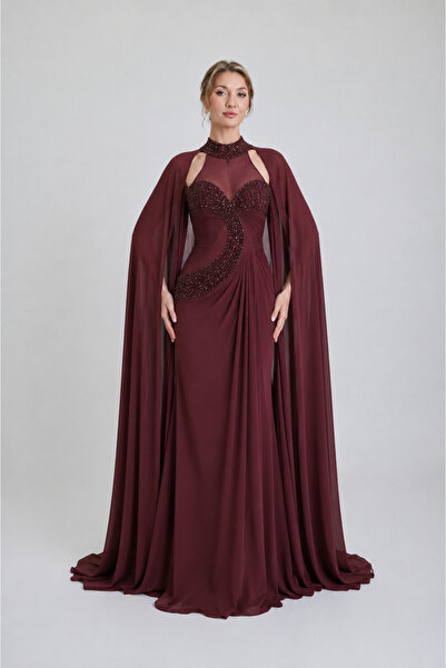 ROJBEY KADIN ABİYE HALTER YAKA DRAPE VE TAŞ DETAYLI HALTER YAKA PALERİNLİ ŞIK...