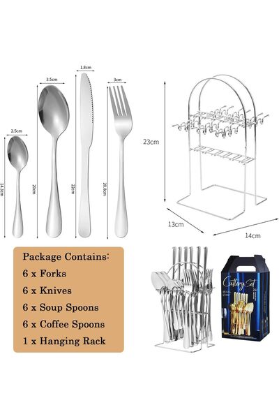 Goodern 24 Pieces Tableware Set with Holding Stand,Stainless Steel Cutlery Se...