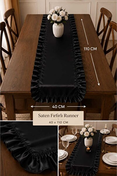 Deko Dekor Ruffled Decorative 40X110 Runner 100% Cotton Satin