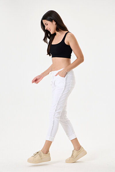 della moor Women's White Italian Lycra Trousers with Side Stripes and Lace-Up...