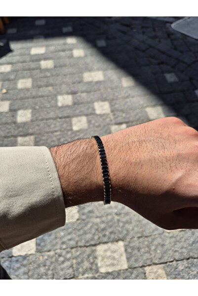 Genel Markalar Siyah Sıra Taş Unisex 316L Paslanmaz Çelik Bileklik