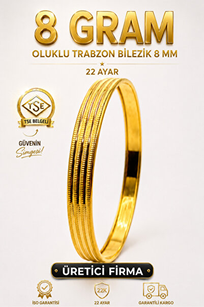 Aks Gold 22 Ayar TSE Belgeli 8 GRAM Oluklu Trabzon Bilezik 8 mm Gold Altın Bi...