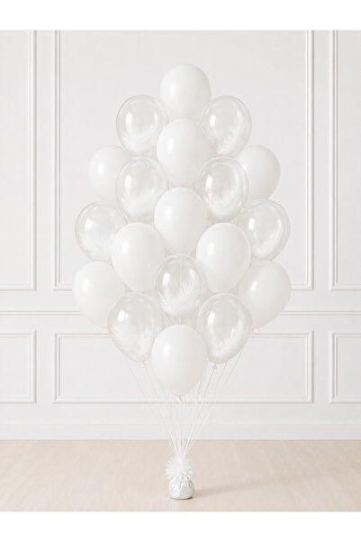 Balonsan White Transparent White Balloon Feathered Themed Balloon Bundle 20 P...