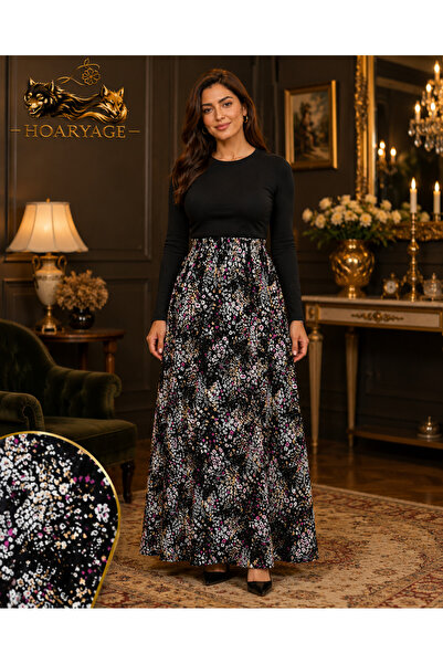 hoaryage Elastic Waist, Vibrant Colored Patterned Viscose Printed Fabric Maxi...