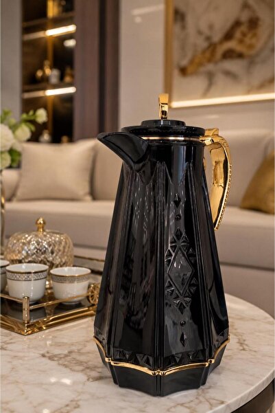 Generic Arabic Coffee Pot "Royal Council" in Shiny Black Color with Gold Plat...