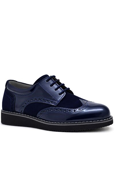 Rakerplus Hidra Navy Blue Patent Leather Laced Boys' Classic Shoes