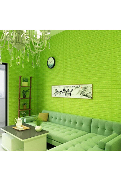 Vivendo Tapet 3D caramida Verde lime auto-adeziv pentru interior, 70 x 77 cm