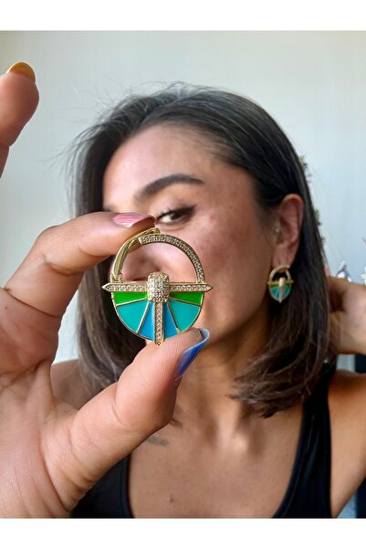 Merishe Jewerly Gold Blue Green Enamel Clip-On Antiallergic Non-Tarnish Steel...