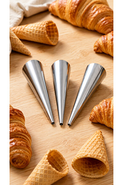 Destpak 3Pcs Cornet Mold - Cornet-Shaped Stainless Steel Non-Stick Mold - Con...