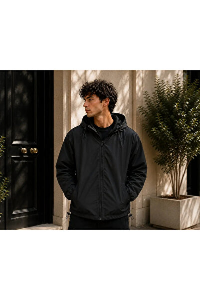Zago Ανδρικό μαύρο αδιάβροχο μπουφάν με oversize γραμμή, — Μαύρο, XL