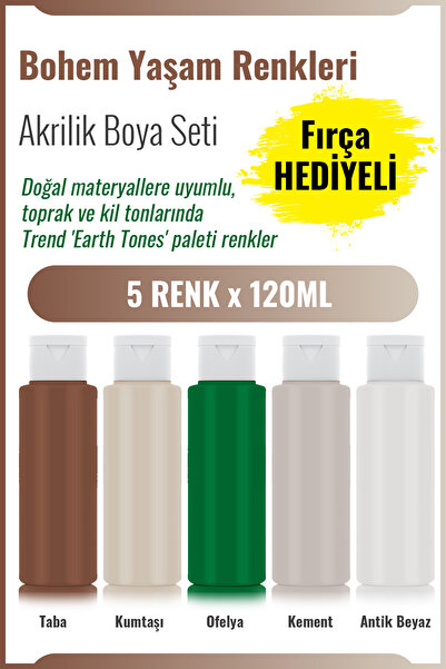 Buhobi 5x120ML Fırça Hediyeli Akrilik Boya Seti - Bohem Yaşam Renkleri