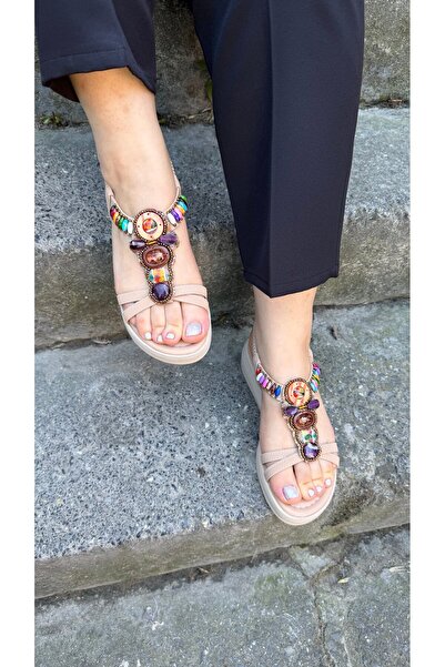 DERİ KABUSU Colored stone women's sandal