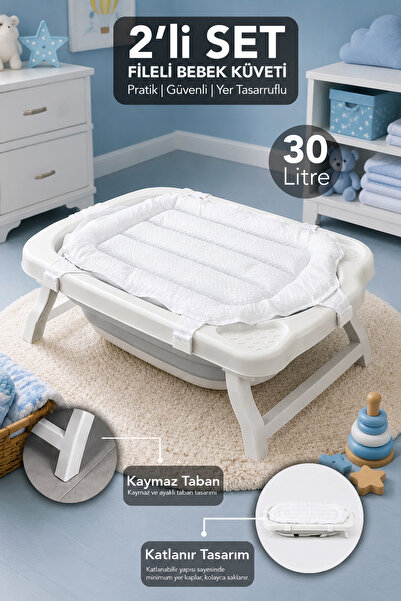 Meleni Baby 2'li Lüks Akordiyon Bebek Banyo Seti - Kaymaz Taban Bebek Çocuk B...
