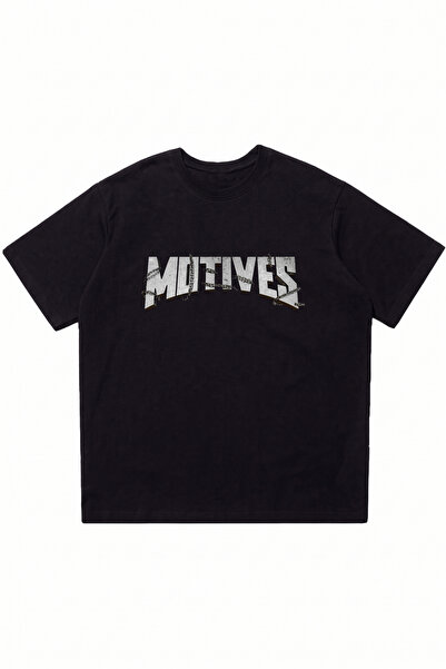 DASH WEAR Motives Printed Black Oversize Crew Neck T-Shirt