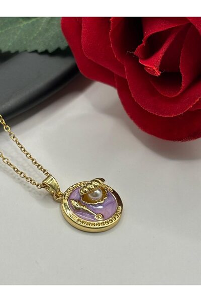 rycollections قلادة من الفولاذ المقاوم للصدأ بتفاصيل مور مين وحبات لؤلؤ المحار