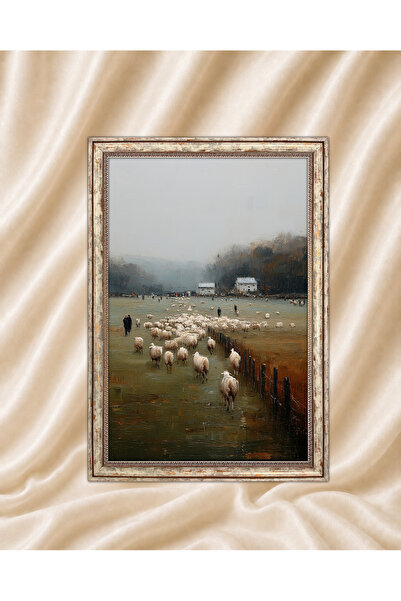 TekTablo Vintage Painting Cream Antique Framed Painting Models
