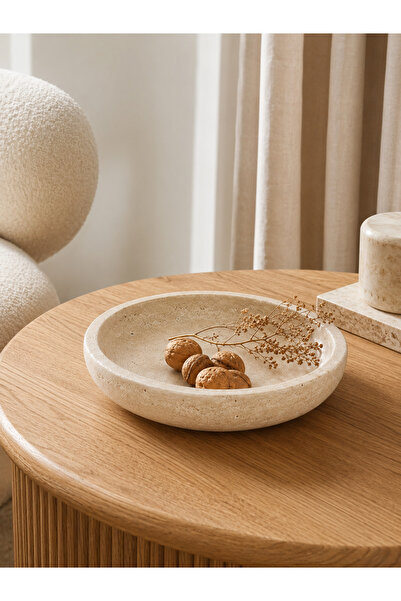 Marbello Travertine Decorative Bowl 20 cm Round Fruit Bowl Coffee Table Decor...