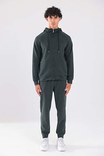 Rowinger 3 Thread Velvet Textured Zippered Hooded Men's Tracksuit Set