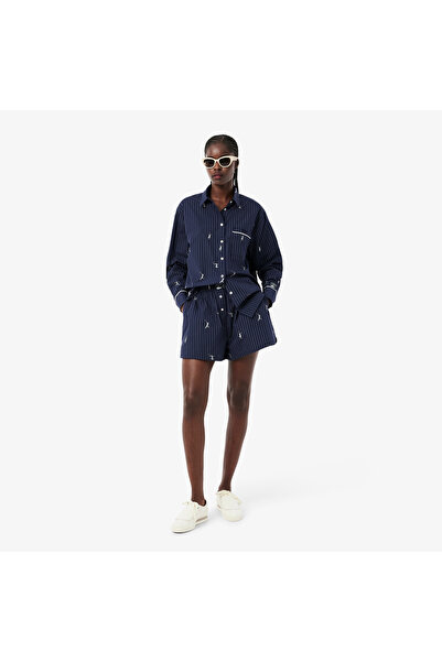 Lacoste Kadın Oversize Fit Çizgili Lacivert Şort