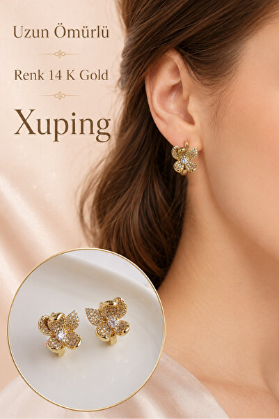 Sacce Scarves&Accessories Çiçek Taşlı Halka Küpe Xuping 14K Gold Renk Uzun Öm...